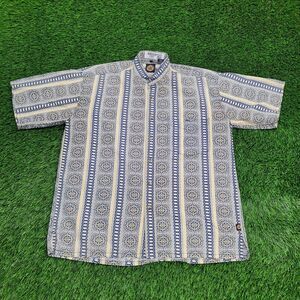 Vintage Baroque Rococo Tile Print Button Shirt M/L 24x28 Oversized Baggy